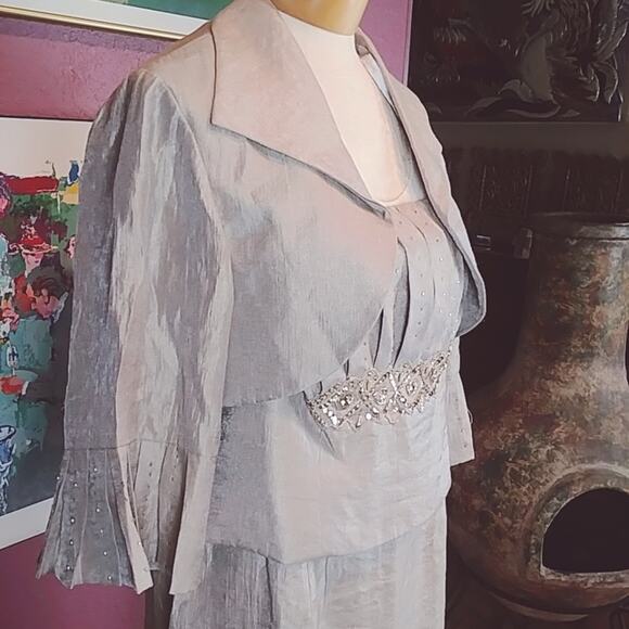 David’s Bridal Shimmer Jacket Dress Taupe 12 Women Petite - Picture 6 of 8